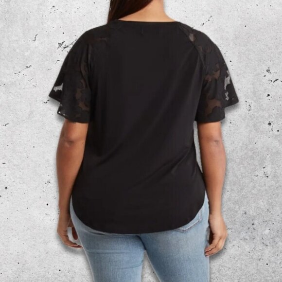 Nordstrom Rack‎ NWT Blouse Short Floral Sleeves Lightweight Black Women's Small - Picture 2 of 9